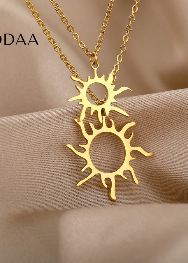 Board Pendant Necklace | Gold Silver Shimmering Sun Chain - Necklaces
