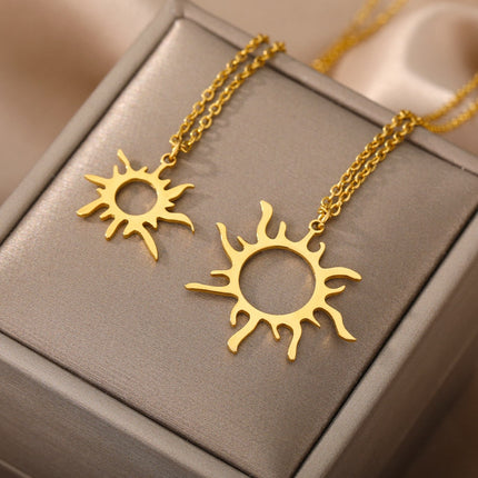 Board Pendant Necklace | Gold Silver Shimmering Sun Chain - Gold - Necklaces