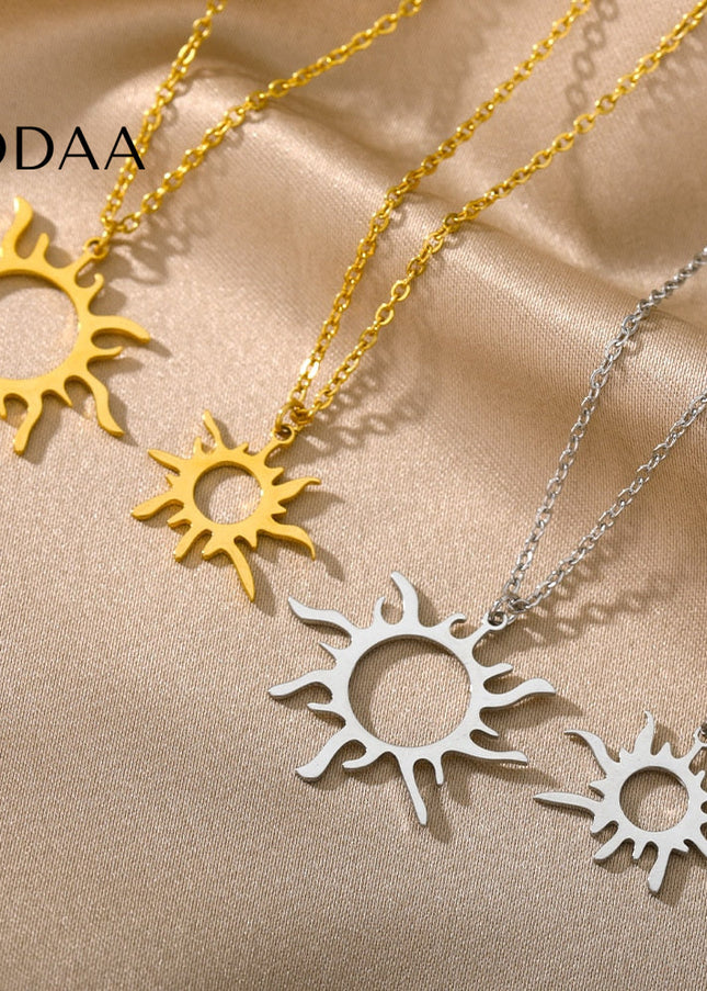 Board Pendant Necklace | Gold Silver Shimmering Sun Chain - Silver - Necklaces