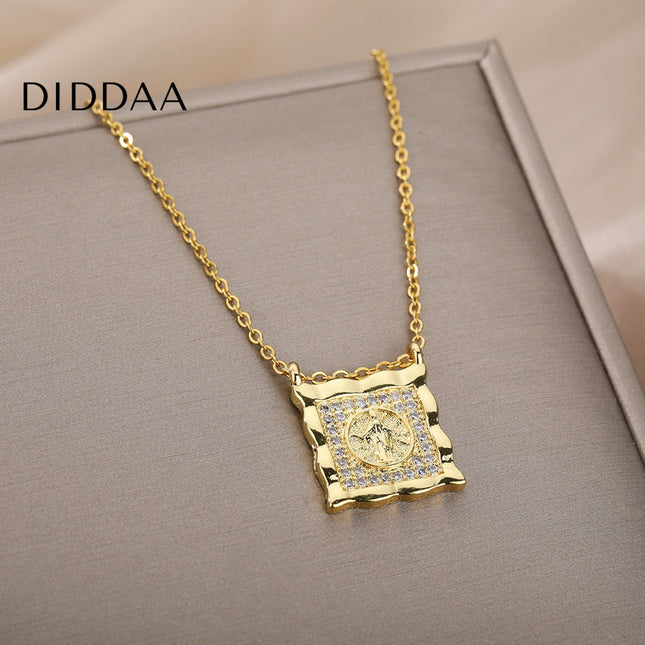 Mariere Pendant Necklace | Gold Zirconia Square Chain - Gold - Necklaces