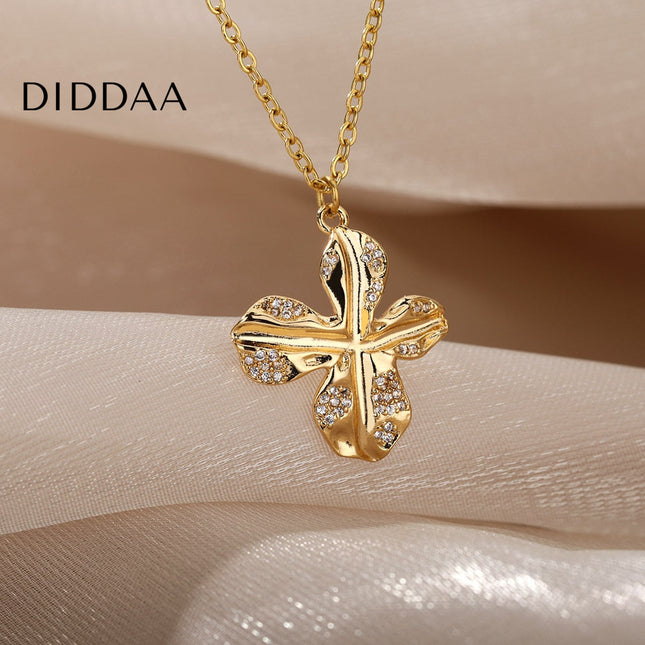 Jasmine Pendant Necklace | Gold Silver Zirconia Cross Chain - Necklaces