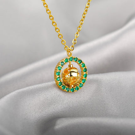 Teramo Pendant Necklace | Gold Ball Green Stone Chain - Gold - Necklaces