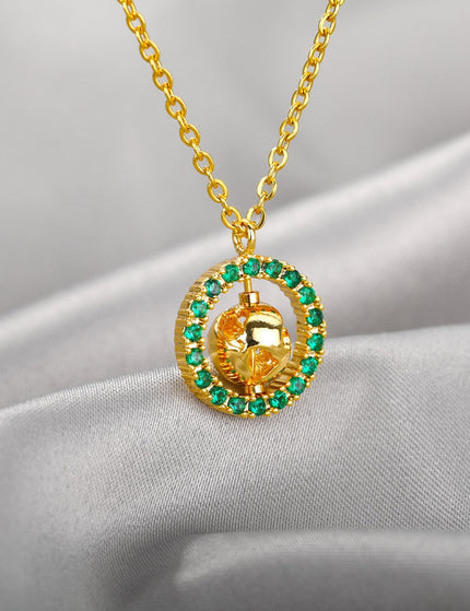 Teramo Pendant Necklace | Gold Ball Green Stone Chain - Gold - Necklaces