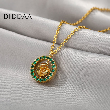 Teramo Pendant Necklace | Gold Ball Green Stone Chain - Gold - Necklaces