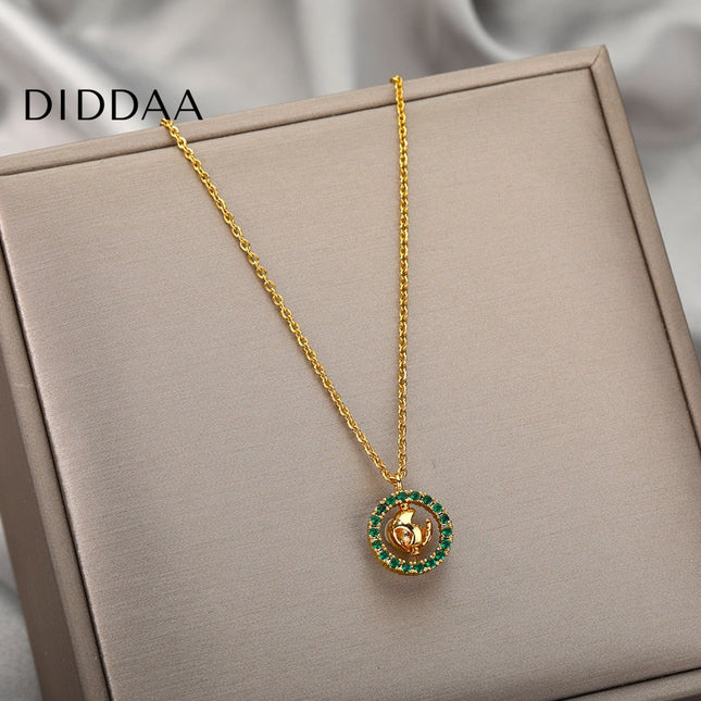Teramo Pendant Necklace | Gold Ball Green Stone Chain - Gold - Necklaces