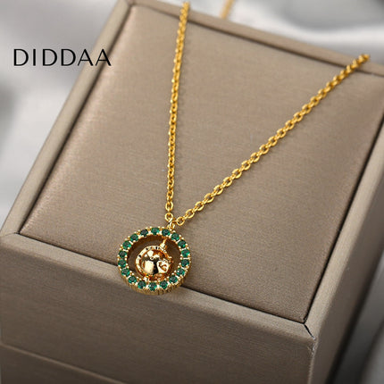 Teramo Pendant Necklace | Gold Ball Green Stone Chain - Gold - Necklaces