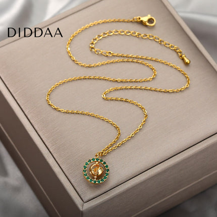 Teramo Pendant Necklace | Gold Ball Green Stone Chain - Gold - Necklaces