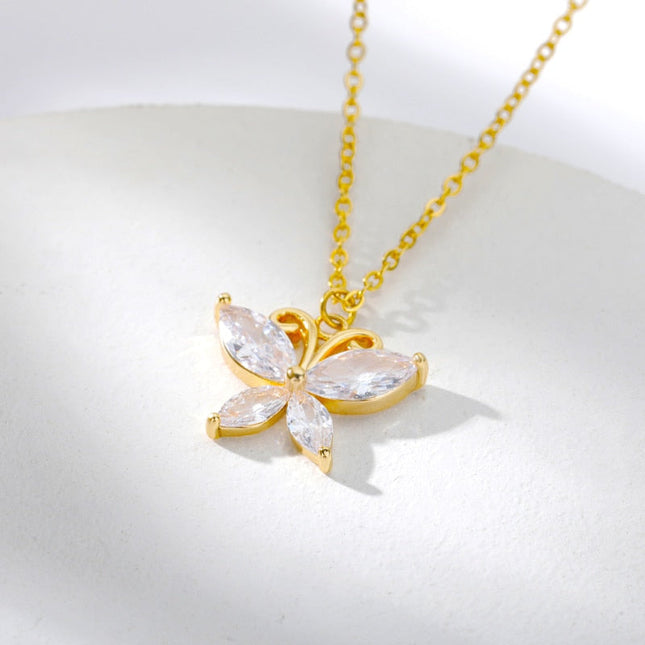 Madison Pendant Necklace | Gold Zirconia Butterfly Animal Chain - Gold - Necklaces