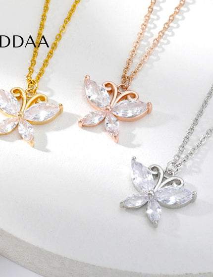 Madison Pendant Necklace | Gold Zirconia Butterfly Animal Chain - Silver - Necklaces
