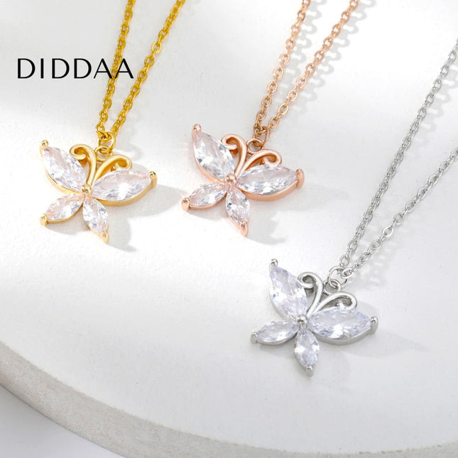 Madison Pendant Necklace | Gold Zirconia Butterfly Animal Chain - Silver - Necklaces
