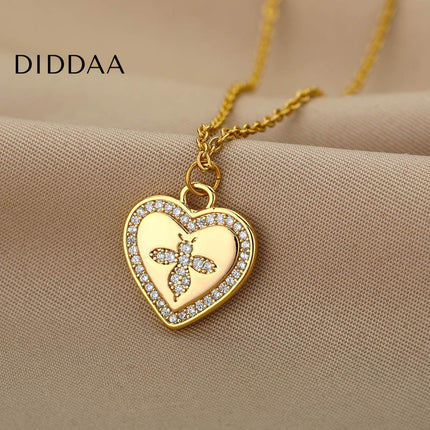 Honey Pendant Necklace | Gold Zirconia Bee Chain - Gold - Necklaces