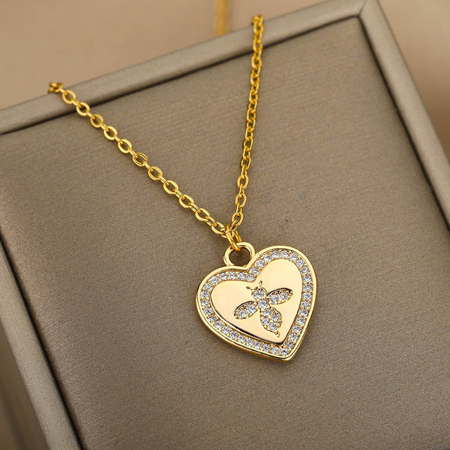 Honey Pendant Necklace | Gold Zirconia Bee Chain - Necklaces