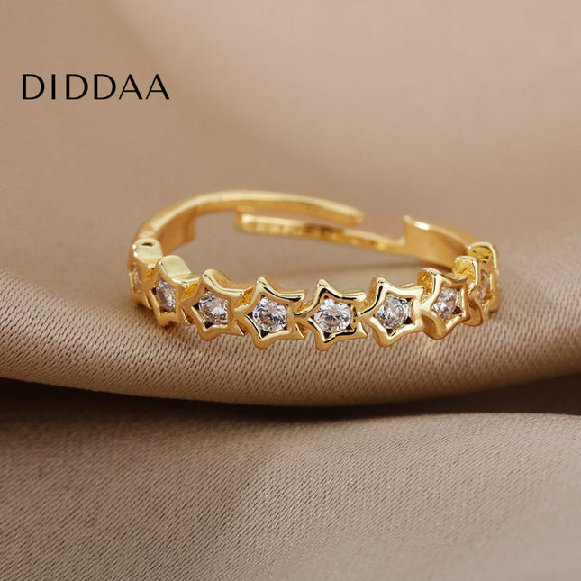 Issoire Ring | Gold Zirconia Stars Fine Ring - Gold / Adjustable - Rings