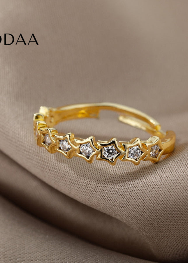 Issoire Ring | Gold Zirconia Stars Fine Ring - Gold / Adjustable - Rings