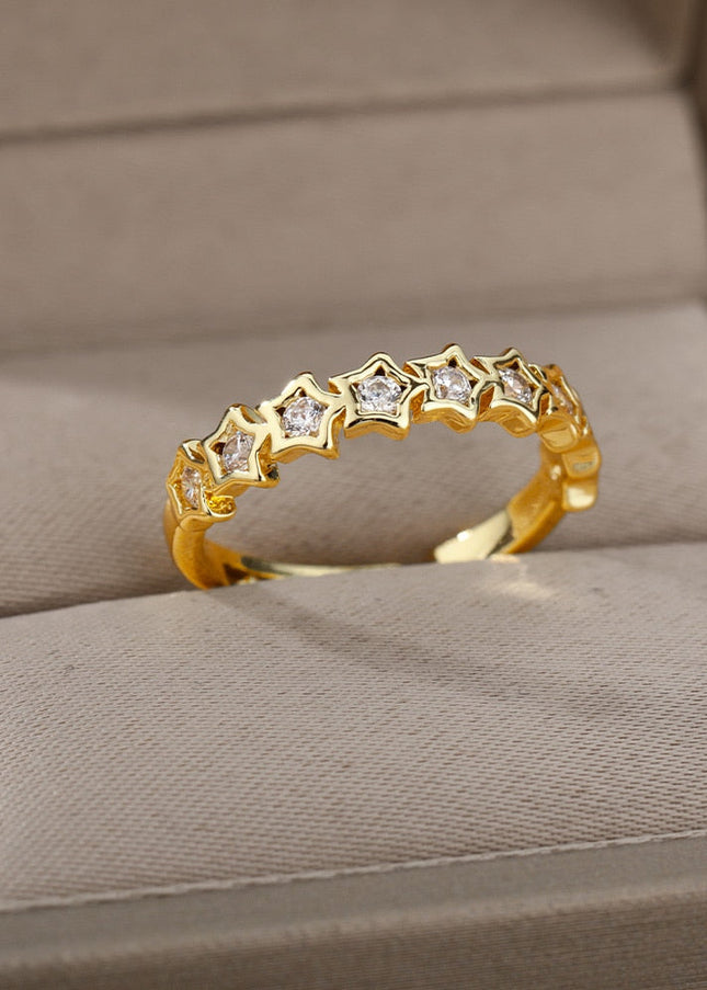 Issoire Ring | Gold Zirconia Stars Fine Ring - Gold / Adjustable - Rings