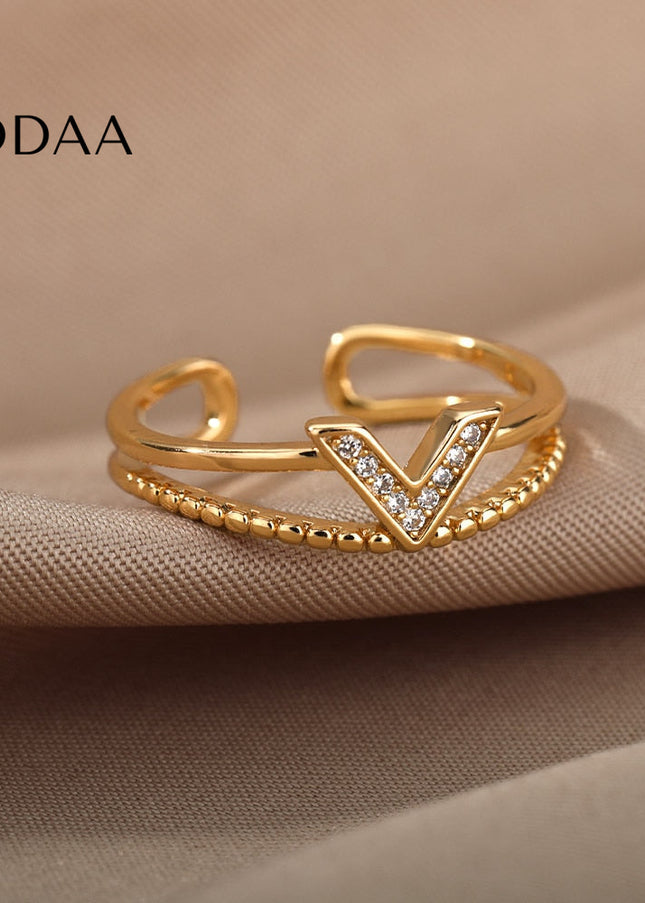 Venie Ring | Gold Zirconia V Ring - Rings