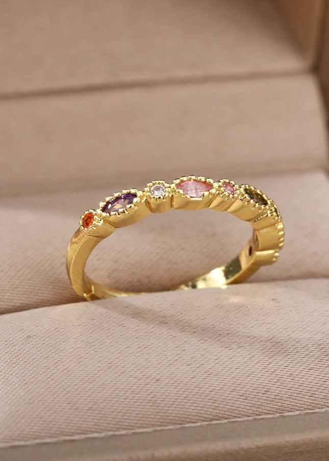 Steak Ring | Gold Small Stone Fine Ring - Adjustable - Rings