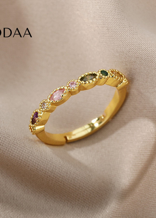 Steak Ring | Gold Small Stone Fine Ring - Adjustable - Rings
