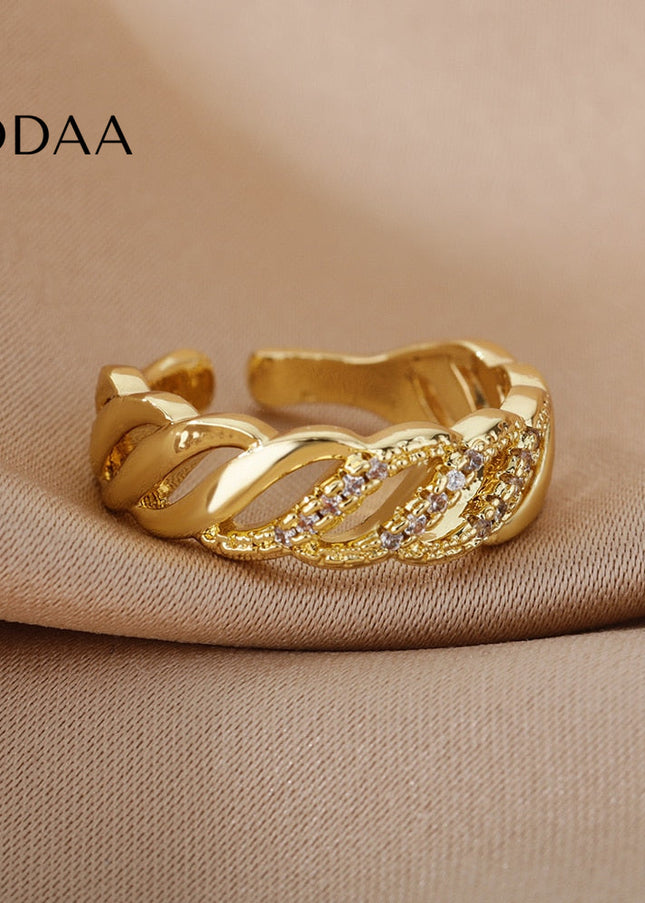 Monclavo Ring | Gold Chain Zirconia Ring - Adjustable - Rings