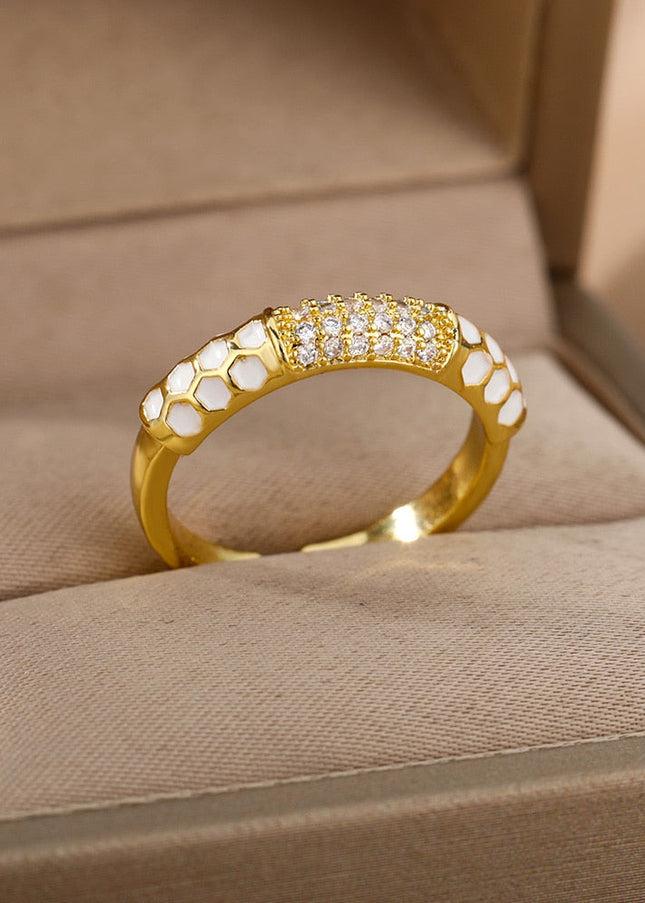 Toulous Ring | Gold White Zirconia Fine Ring - Adjustable / White - Rings