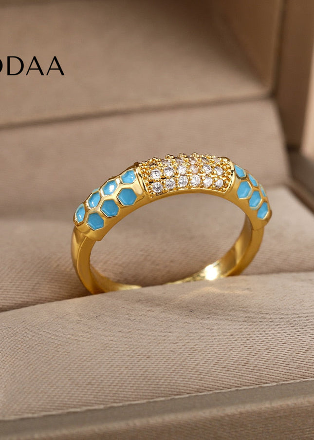 Toulous Ring | Gold White Zirconia Fine Ring - Adjustable / Blue - Rings