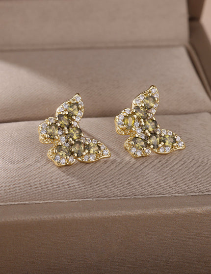 SOUVOIR Black 14K Gold Plated, Zirconia Earrings Soho Earrings | Gold Zirconia Butterfly Stud Earrings