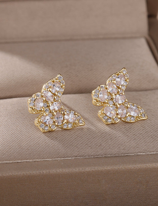 SOUVOIR White 14K Gold Plated, Zirconia Earrings Soho Earrings | Gold Zirconia Butterfly Stud Earrings