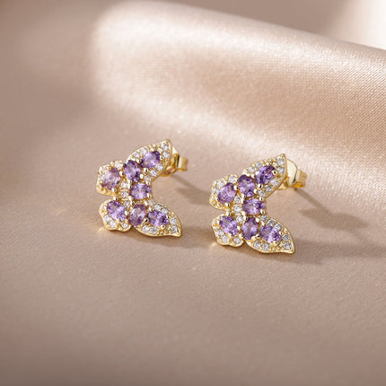 SOUVOIR 14K Gold Plated, Zirconia Earrings Soho Earrings | Gold Zirconia Butterfly Stud Earrings