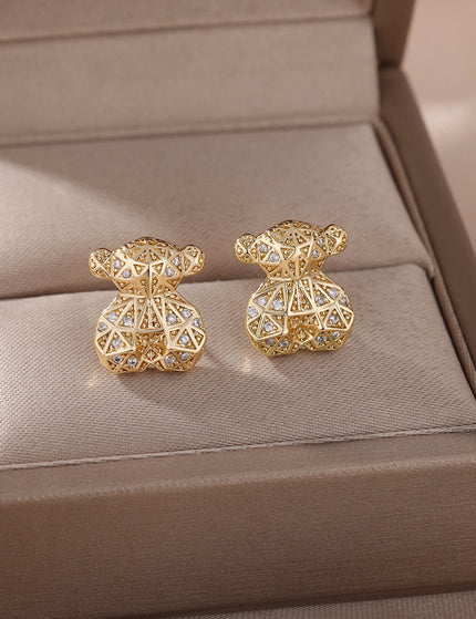 SOUVOIR Gold 14K Gold Plated, Zirconia Earrings Matilda Earrings | Gold 3D Bear Zirconia Stud Earrings