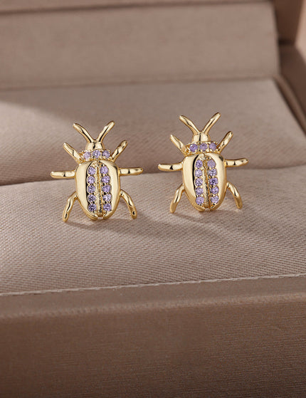 Vivienne Earrings | Gold Beetle Zirconia Stud Earrings