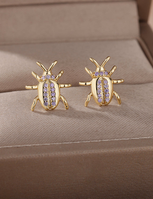 Vivienne Earrings | Gold Beetle Zirconia Stud Earrings