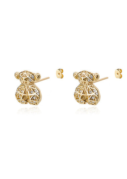 SOUVOIR 14K Gold Plated, Zirconia Earrings Matilda Earrings | Gold 3D Bear Zirconia Stud Earrings
