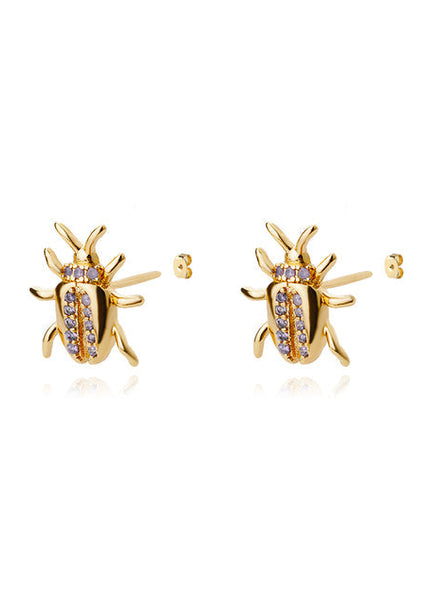 Vivienne Earrings | Gold Beetle Zirconia Stud Earrings