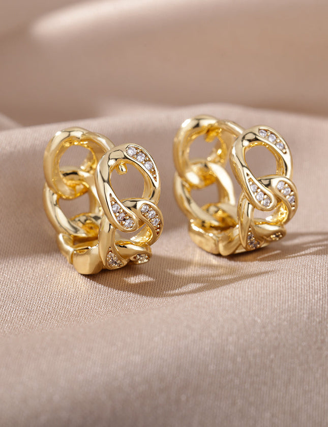 SOUVOIR 14K Gold Plated, Zirconia Earrings Twisted Earrings | Gold Zirconia Chain Link Hoop Earrings