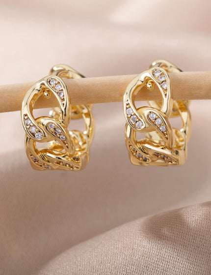 SOUVOIR White 14K Gold Plated, Zirconia Earrings Twisted Earrings | Gold Zirconia Chain Link Hoop Earrings