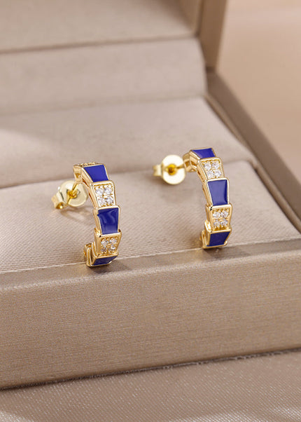 House of Shakespeare Blue 14K Gold Plated Earrings Andorra Earrings | Gold Yellow Zirconia Hoop Earrings