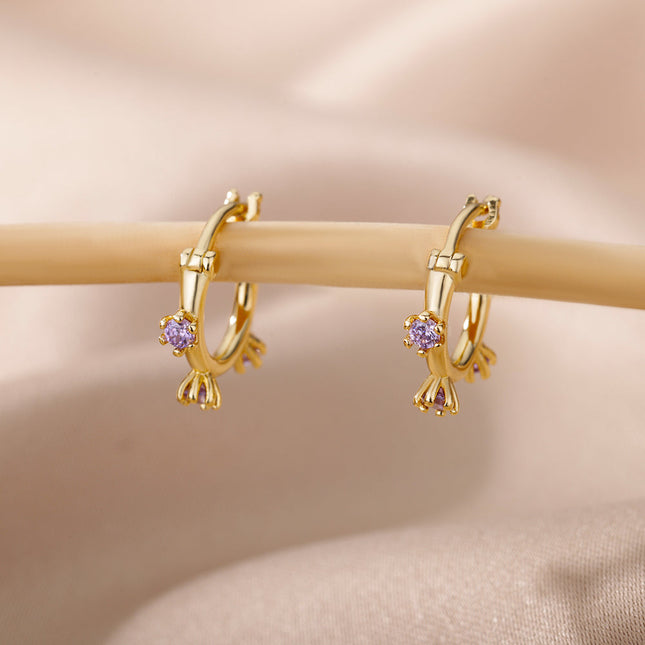 SOUVOIR SOUVOIR Earrings Monaco Earrings | Gold Red Stone Zirconia Simple Hoop Earrings