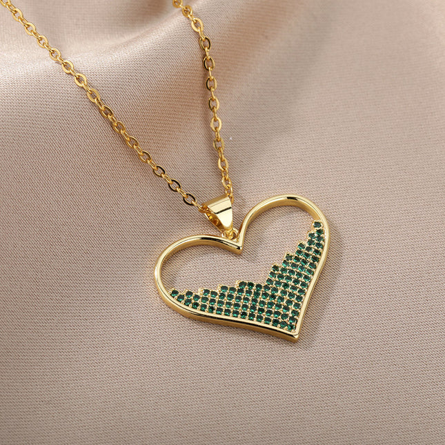 SOUVOIR SOUVOIR Necklaces Labasa Pendant Necklace | Gold Zirconia White Stone Heart Chain