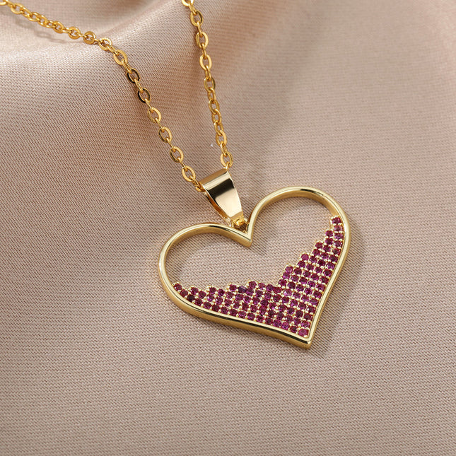 SOUVOIR SOUVOIR Necklaces Labasa Pendant Necklace | Gold Zirconia White Stone Heart Chain