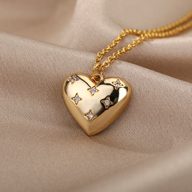 SOUVOIR 14K Gold Plated, Zirconia Necklaces Lustful Pendant Necklace | Gold Thick Spotted Zirconia Heart Chain
