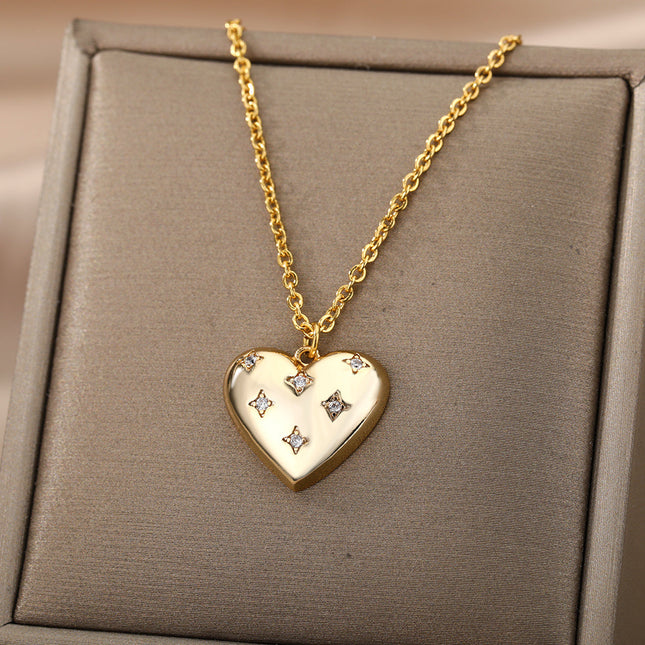 SOUVOIR 14K Gold Plated, Zirconia Necklaces Lustful Pendant Necklace | Gold Thick Spotted Zirconia Heart Chain