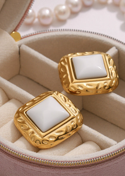 Jieding European and American stainless steel agate earrings, light luxury, high-end earrings, titanium steel earrings, jewelry, cross-border earrings