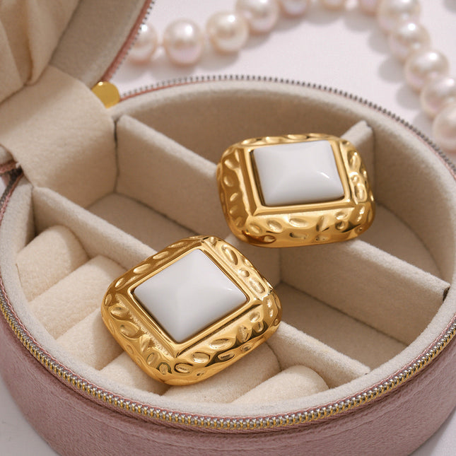 Jieding European and American stainless steel agate earrings, light luxury, high-end earrings, titanium steel earrings, jewelry, cross-border earrings