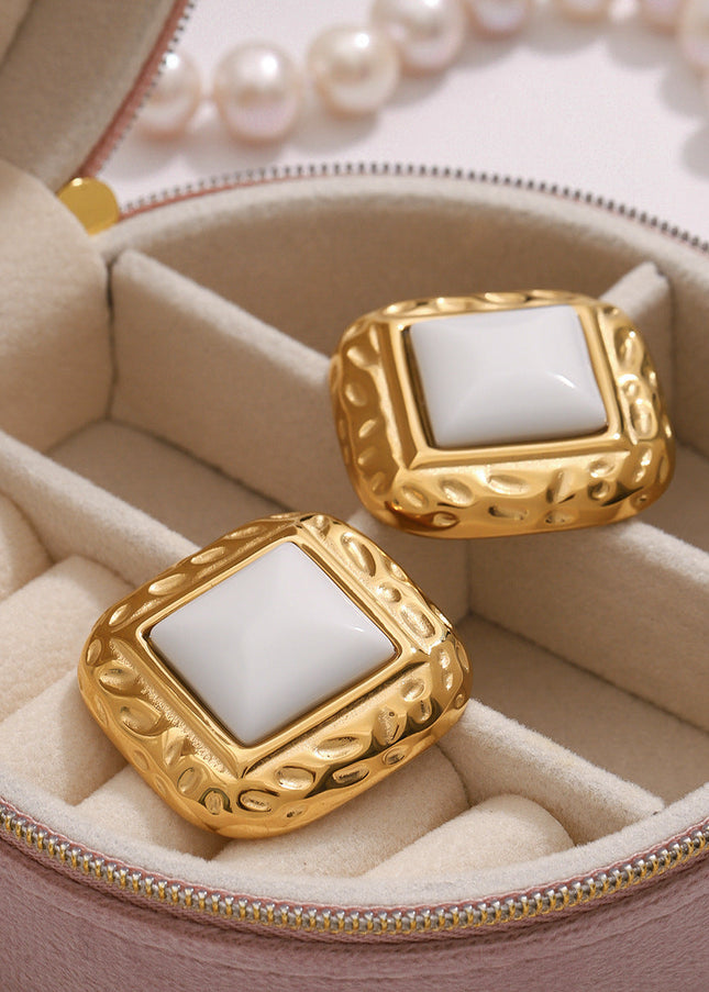 Jieding European and American stainless steel agate earrings, light luxury, high-end earrings, titanium steel earrings, jewelry, cross-border earrings