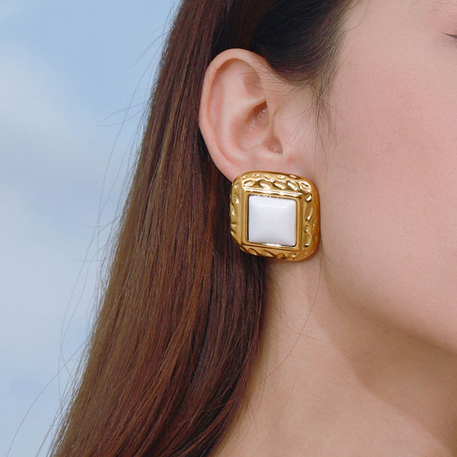 Jieding European and American stainless steel agate earrings, light luxury, high-end earrings, titanium steel earrings, jewelry, cross-border earrings