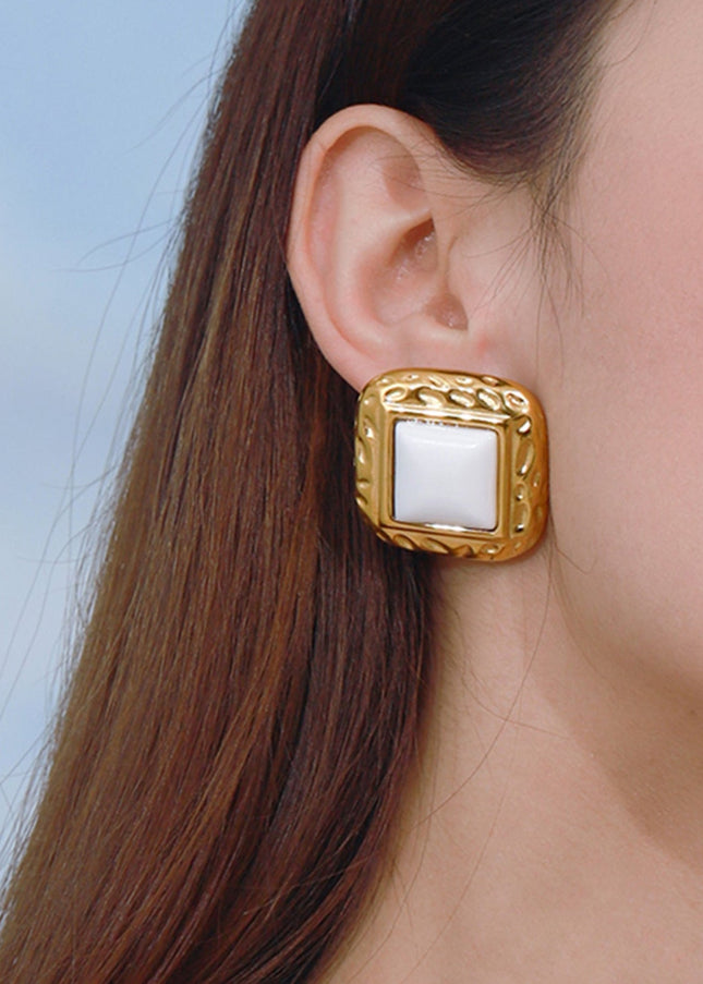 Jieding European and American stainless steel agate earrings, light luxury, high-end earrings, titanium steel earrings, jewelry, cross-border earrings