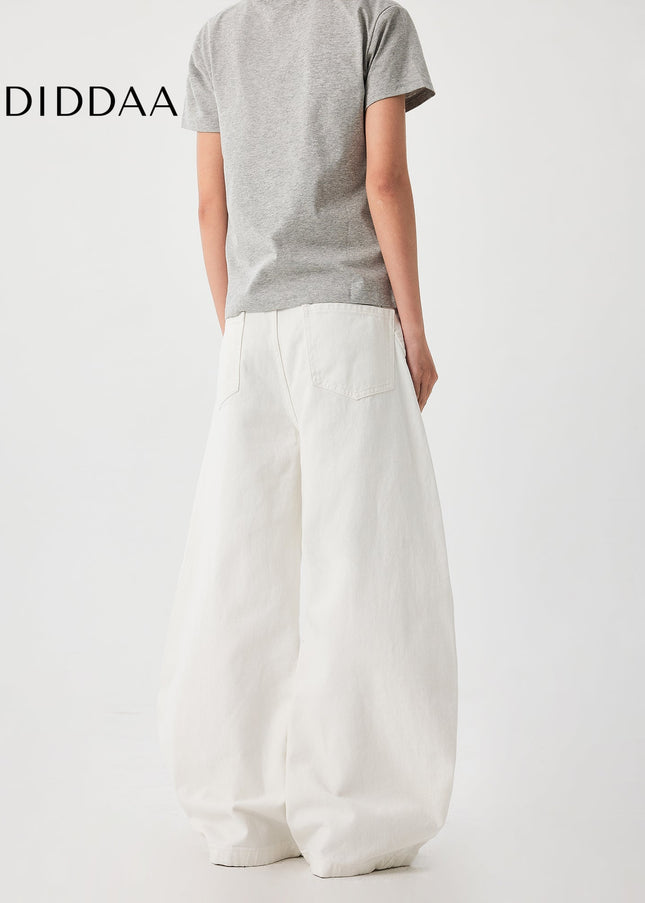 Pure White Wide Leg Curved Knife Work Pants - Men’s Jeans