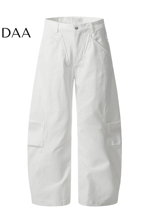 Pure White Wide Leg Curved Knife Work Pants - White / S - Men’s Jeans