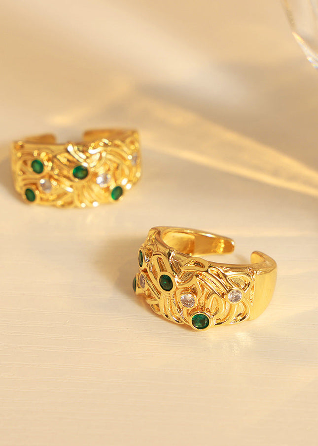 European and American new palace style light luxury fashion retro copper material irregular carved open ring personality jewelry women