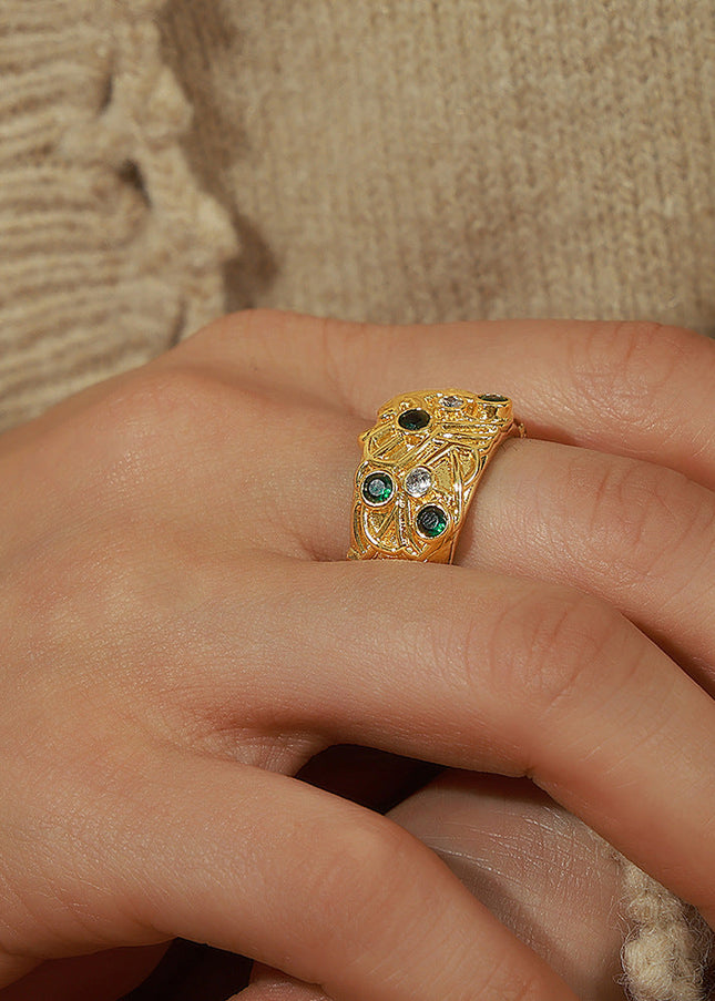 European and American new palace style light luxury fashion retro copper material irregular carved open ring personality jewelry women